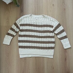 Anthropologie Pilcro Longline Stitch Sweater in Cream and Brown Size LP